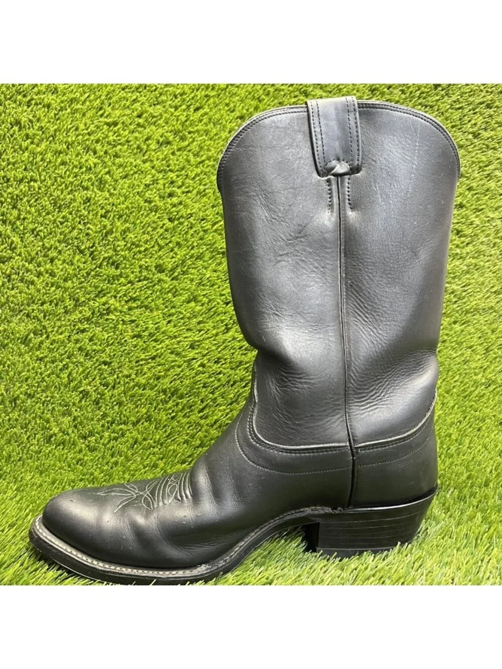 Olathe Mens Size 10 Black Classic Outdoor Leather Pull On Cowboy Western Boots